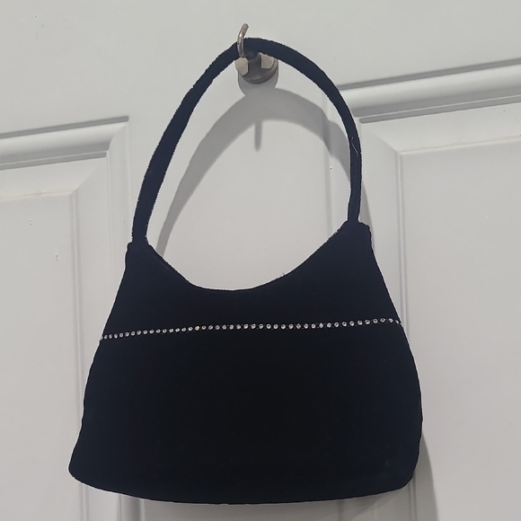 Vintage Handbags - Black Shoulder Bag with Rhinestone Accent